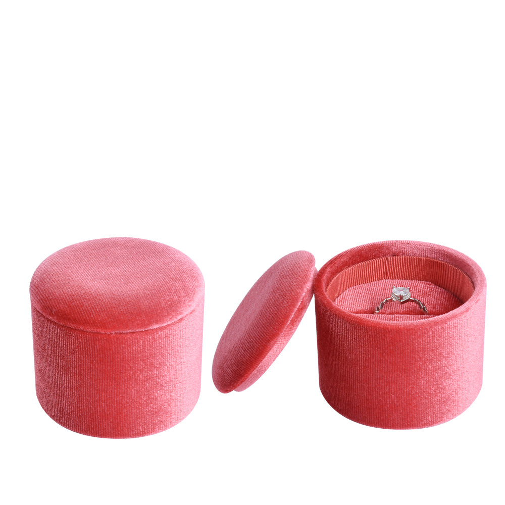 ring box - Coral Recessed Round Velvet Ring Box V11-R1 R open view