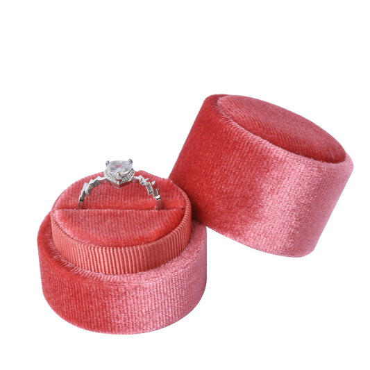 ring box - Coral Small Round Velvet Ring Box V05-R1 R front view