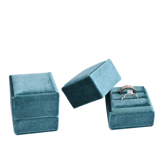 ring box - Blue Square Double Velvet Ring Box V08-R4A B open view