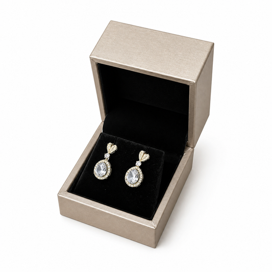ring box and earring box - 12 Champagne PU Earring Boxes Ring P06P-C BK front view