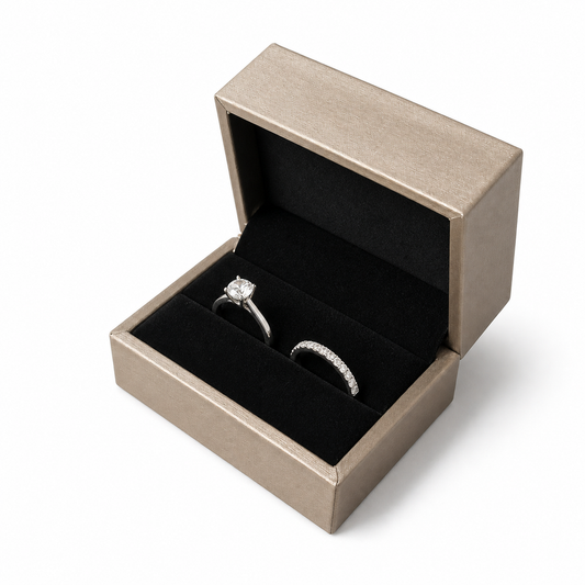 ring box and earring box - 12 Champagne PU Ring Boxes Earring P06DR-C BK front view