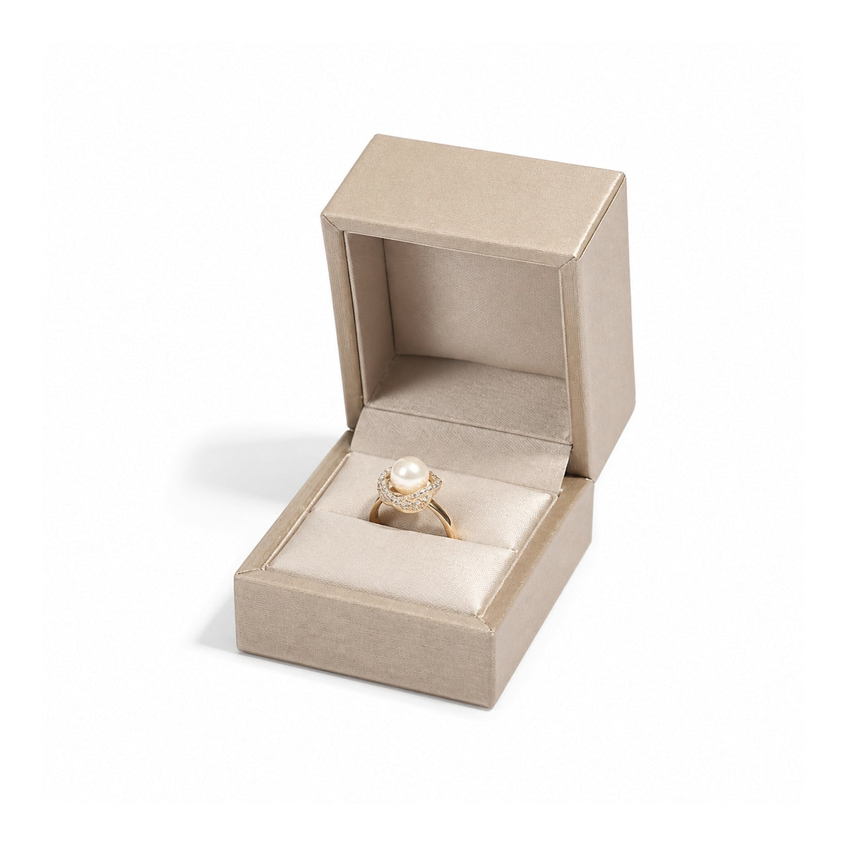 ring box and earring box and bracelet box - Green Champagne Leather Box Ring Earrings Bracelet C00335 side view