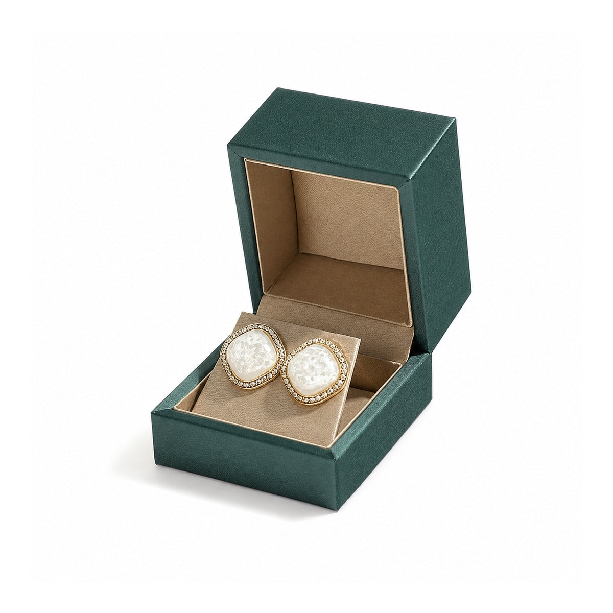 ring box and earring box and bracelet box - Green Champagne Leather Box Ring Earrings Bracelet C00335 detail view