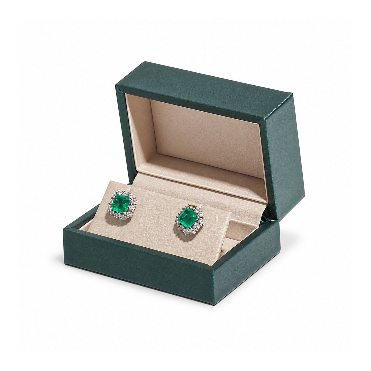 ring box and earring box and bracelet box - Green Champagne Leather Box Ring Earrings Bracelet C00335 product view 05
