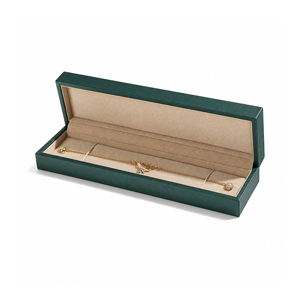 ring box and earring box and bracelet box - Green Champagne Leather Box Ring Earrings Bracelet C00335 product view 13
