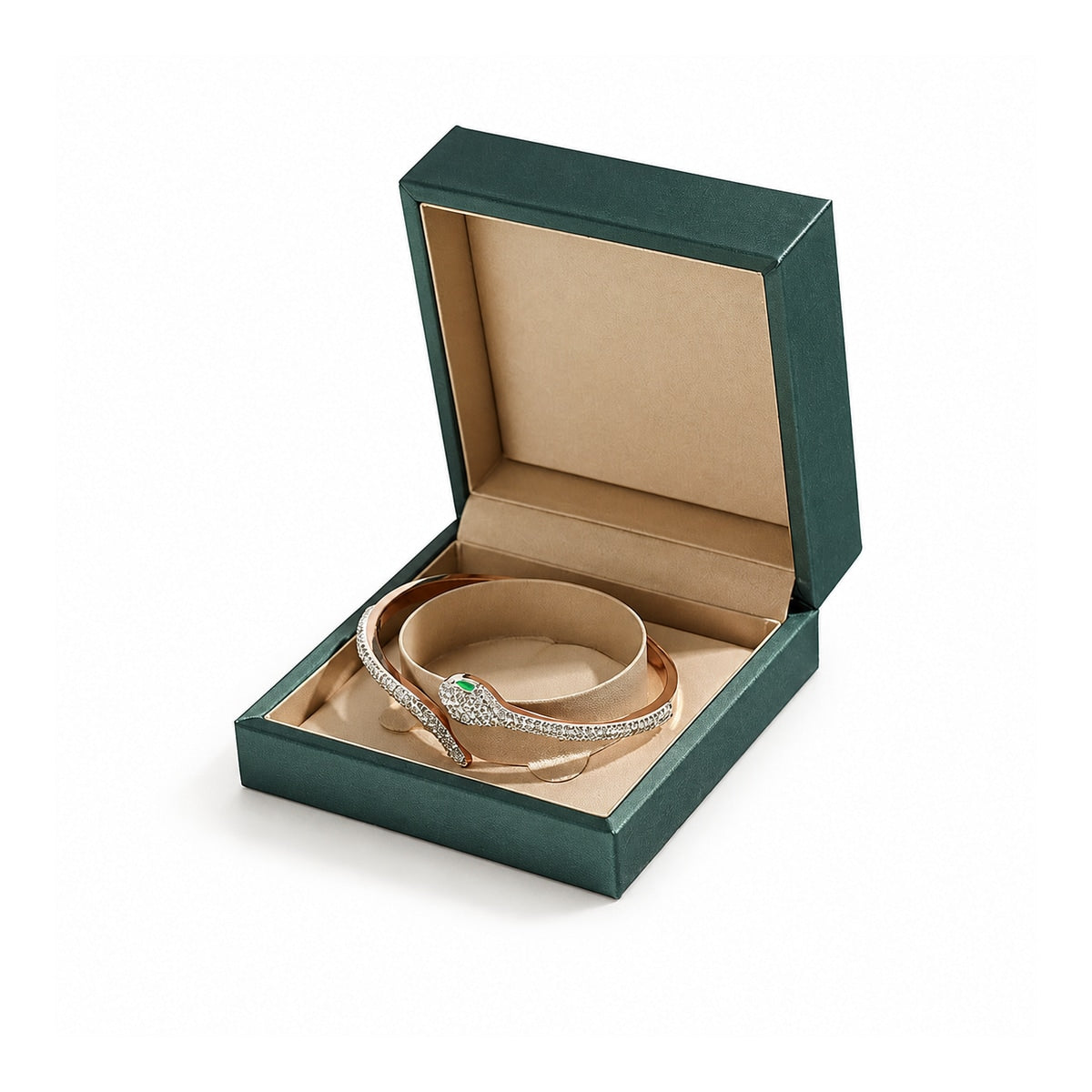 ring box and earring box and bracelet box - Green Champagne Leather Box Ring Earrings Bracelet C00335 product view 11
