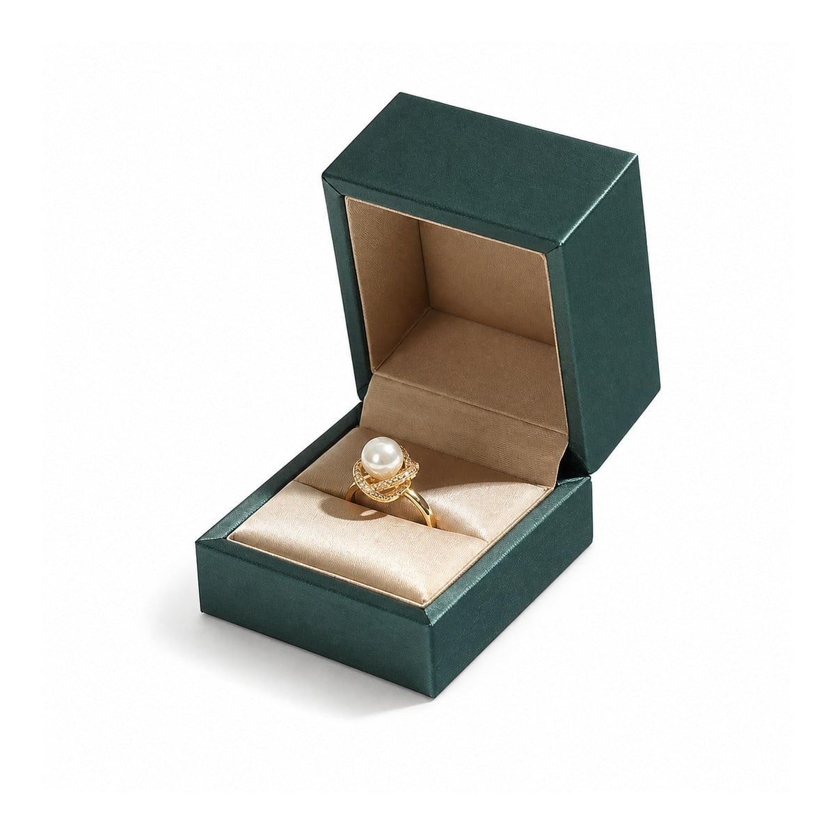 ring box and earring box and bracelet box - Green Champagne Leather Box Ring Earrings Bracelet C00335 open view
