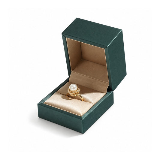 ring box and earring box and bracelet box - Green Champagne Leather Box Ring Earrings Bracelet C00335 open view