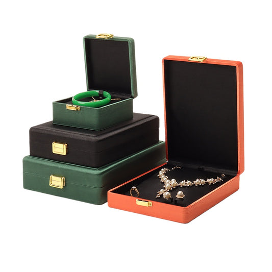 ring box and earring box and necklace box - Black Metal Box Ring Earrings Necklace C00284 front view