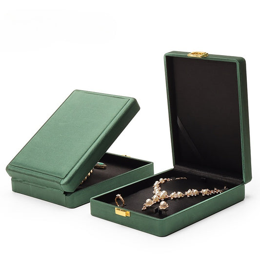 ring box and earring box and necklace box - Black Metal Box Ring Earrings Necklace C00284 open view