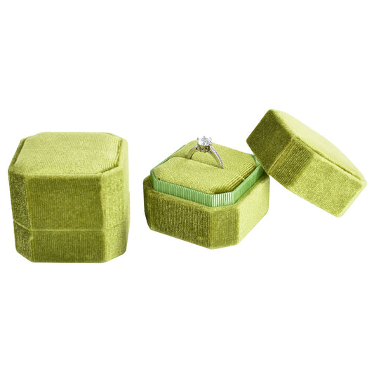 ring box - Green Octagonal Velvet Ring Box VW11G open view