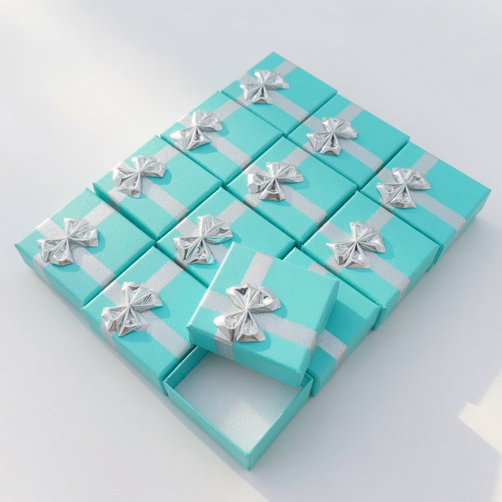 ring box - 24-Piece Lake Blue Ribbon Paper Ring Gift Boxes B0922-LAB open view