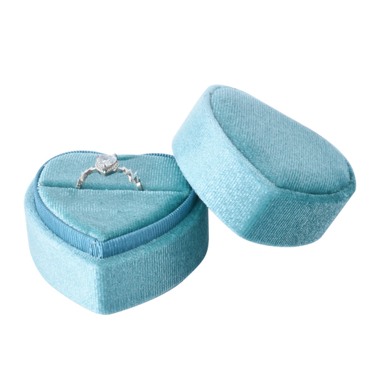 ring box - Light Blue Heart-Shaped Velvet Ring Box V10-R1 PEC front view
