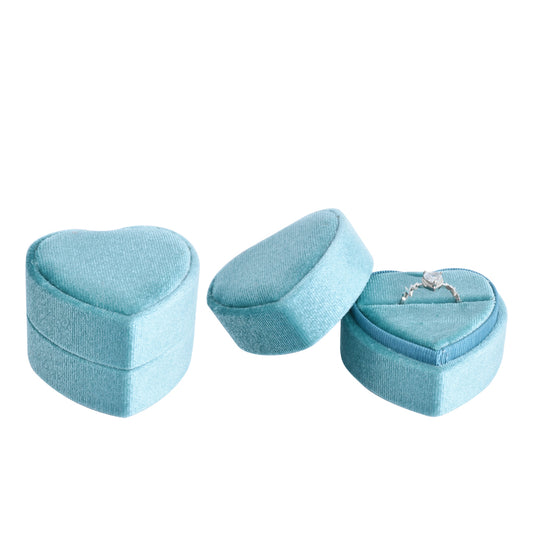 ring box - Light Blue Heart-Shaped Velvet Ring Box V10-R1 PEC open view