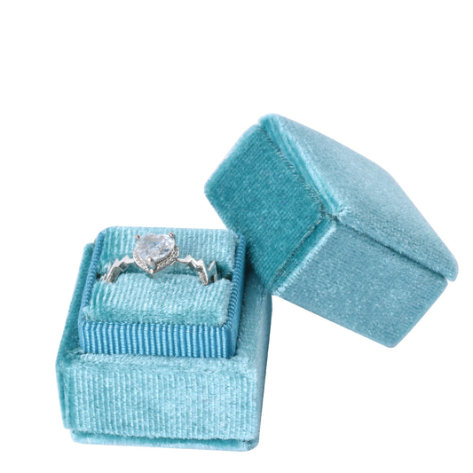 ring box - Light Blue Mini Square Velvet Ring Box V04-R1 PEC front view
