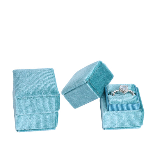 ring box - Light Blue Mini Square Velvet Ring Box V04-R1 PEC open view