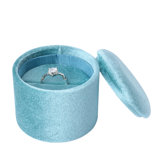 ring box - Light Blue Recessed Round Velvet Ring Box V11-R1 PEC front view