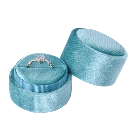 ring box - Light Blue Round Velvet Ring Box V06-R1 PEC front view