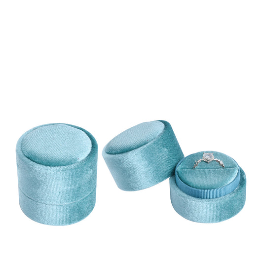 ring box - Light Blue Round Velvet Ring Box V06-R1 PEC open view