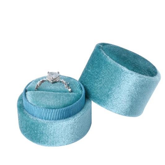 ring box - Light Blue Small Round Velvet Ring Box V05-R1 PEC front view