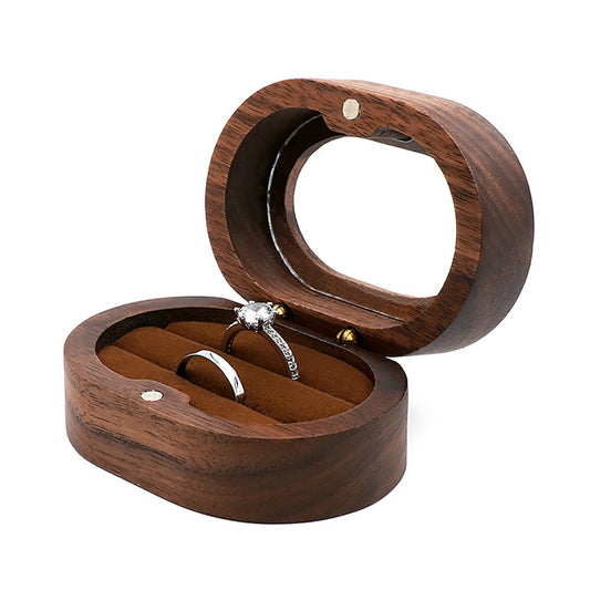 ring box - Clear Brown Wooden Velvet Ring Box Boxes W04DR2-BR front view