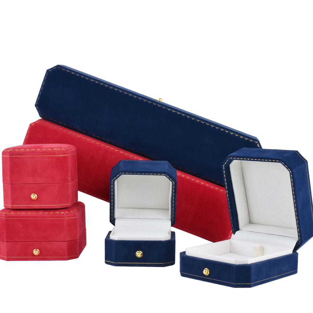 ring box and pendant box and bracelet box - Blue Octagonal Velvet Ring Boxes - 12 Pack V17-R1 B W-12Pcs product view 05