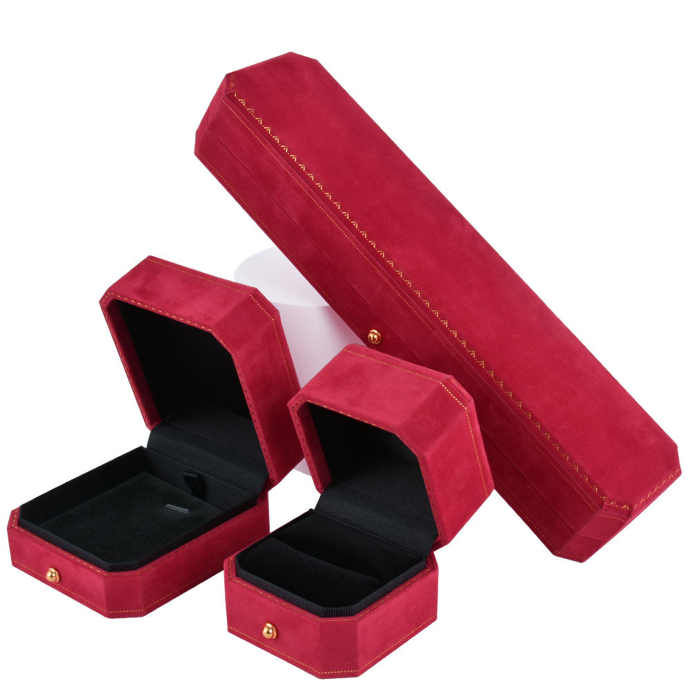 ring box and pendant box and bracelet box - Red Octagonal Velvet Ring Boxes - 12 Pack V17-R1 R BK-12Pcs side view