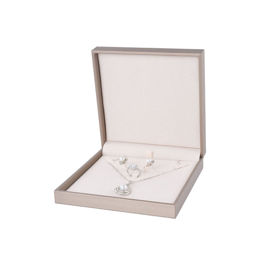 ring box and pendant box and necklace box - 3pcs Champagne PU Necklace Boxes Pendant Ring P06N2-C BE front view