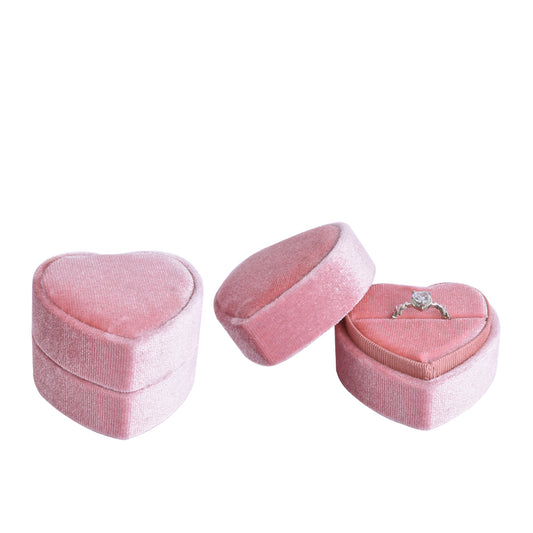 ring box - Pink Heart-Shaped Velvet Ring Box V10-R1 P open view