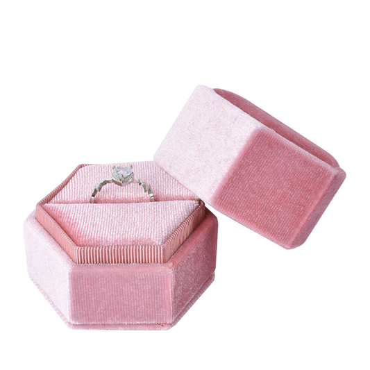 ring box - Pink Hexagonal Velvet Ring Box V09-R1 P front view