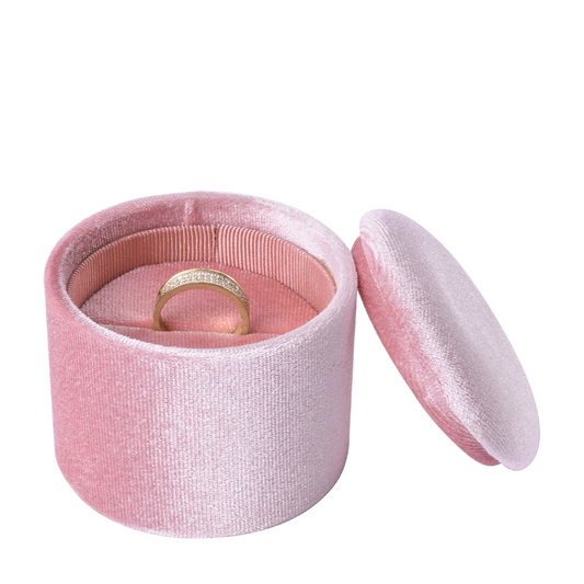 ring box - Pink Recessed Round Velvet Ring Box V11-R1 P front view