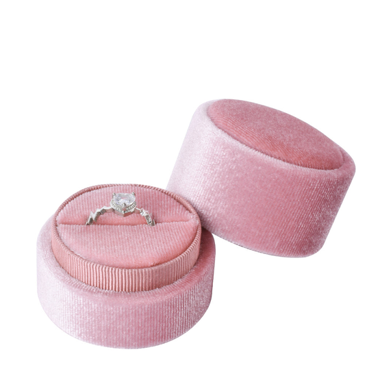 ring box - Pink Round Velvet Ring Box V06-R1 P front view