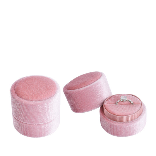 ring box - Pink Round Velvet Ring Box V06-R1 P open view