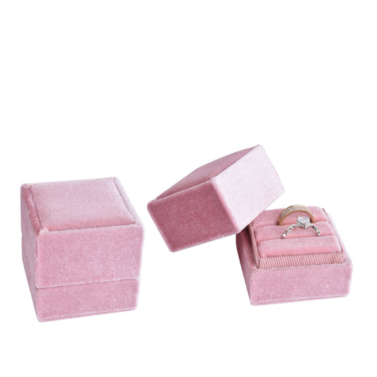 ring box - Pink Square Double Velvet Ring Box V08-R4A P open view