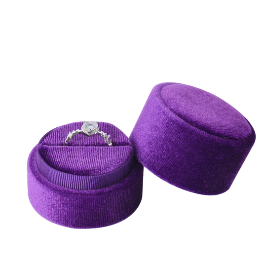 ring box - Purple Round Velvet Ring Box V06-R1 PUR front view