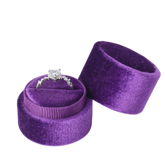 ring box - Purple Small Round Velvet Ring Box V05-R1 PUR front view