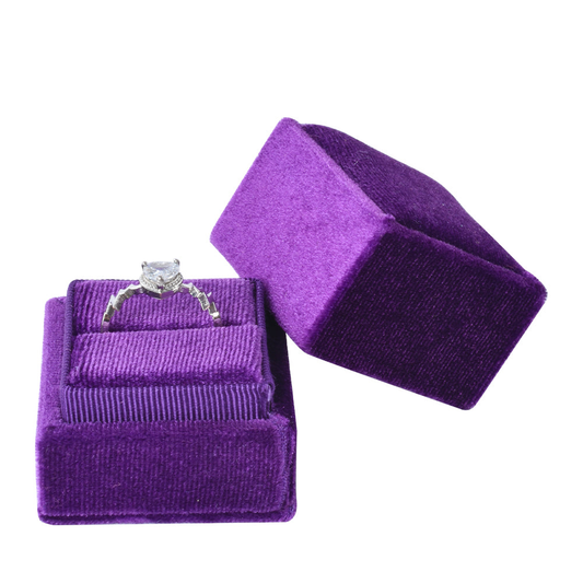 ring box - Purple Square Single Velvet Ring Box V07-R1 PUR front view