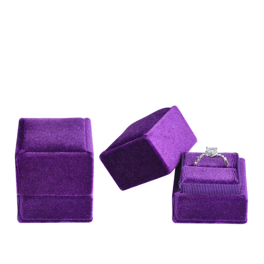 ring box - Purple Square Single Velvet Ring Box V07-R1 PUR open view