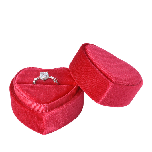 ring box - Red Heart-Shaped Velvet Ring Box V10-R1 DR front view