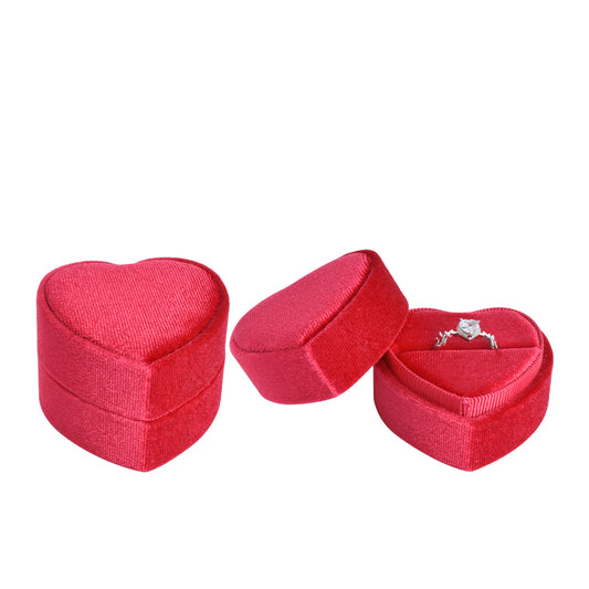 ring box - Red Heart-Shaped Velvet Ring Box V10-R1 DR open view