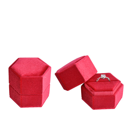 ring box - Red Hexagonal Velvet Ring Box V09-R1 DR open view