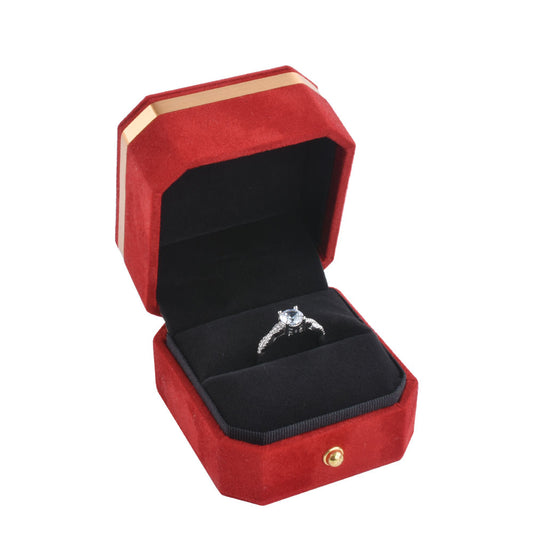 ring box - Red Microfiber Velvet Ring Box V14R-R BK front view