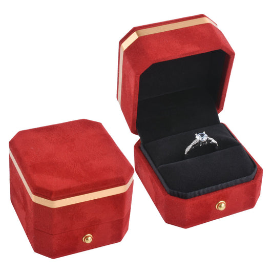 ring box - Red Microfiber Velvet Ring Box V14R-R BK open view