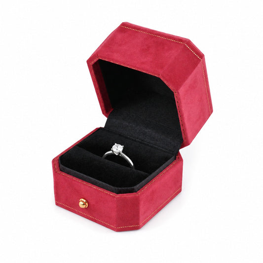ring box - Red Octagonal Velvet Ring Boxes - 12 Pack V17-R1 R BK-12Pcs front view