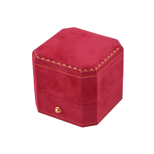 ring box - Red Octagonal Velvet Ring Boxes - 12 Pack V17-R1 R BK-12Pcs open view