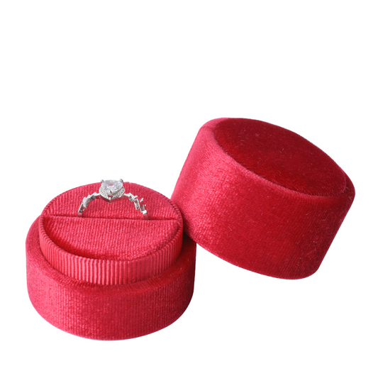 ring box - Red Round Velvet Ring Box V06-R1 DR front view