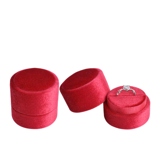 ring box - Red Round Velvet Ring Box V06-R1 DR open view