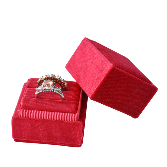 ring box - Red Square Double Velvet Ring Box V08-R4A DR front view