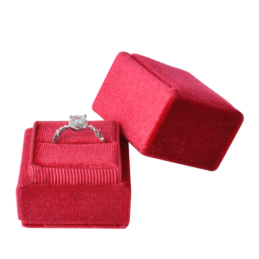 ring box - Red Square Single Velvet Ring Box V07-R1 DR front view