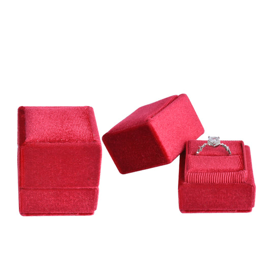 ring box - Red Square Single Velvet Ring Box V07-R1 DR open view
